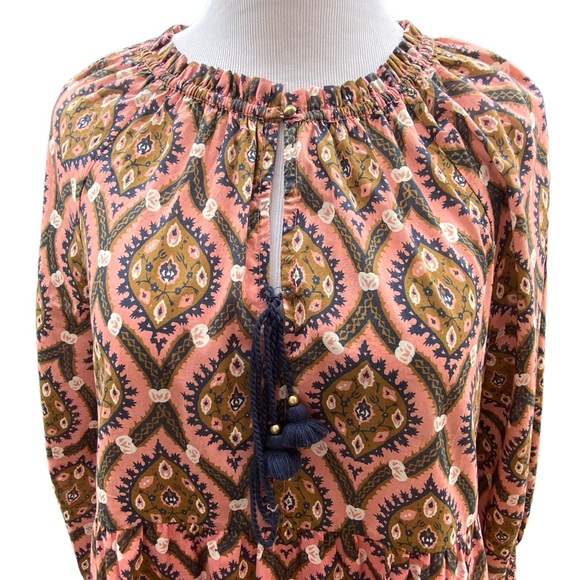 Figue Bella Short Dress in Floral Oasis Blush Cotton India Long Sleeve Tiered - Picture 4 of 15